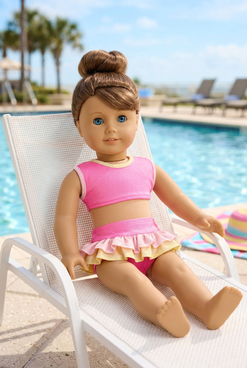 2 pc. Pink and Yellow Swimsuit | Fits Most 18" Dolls | 18 Inch Doll Clothes