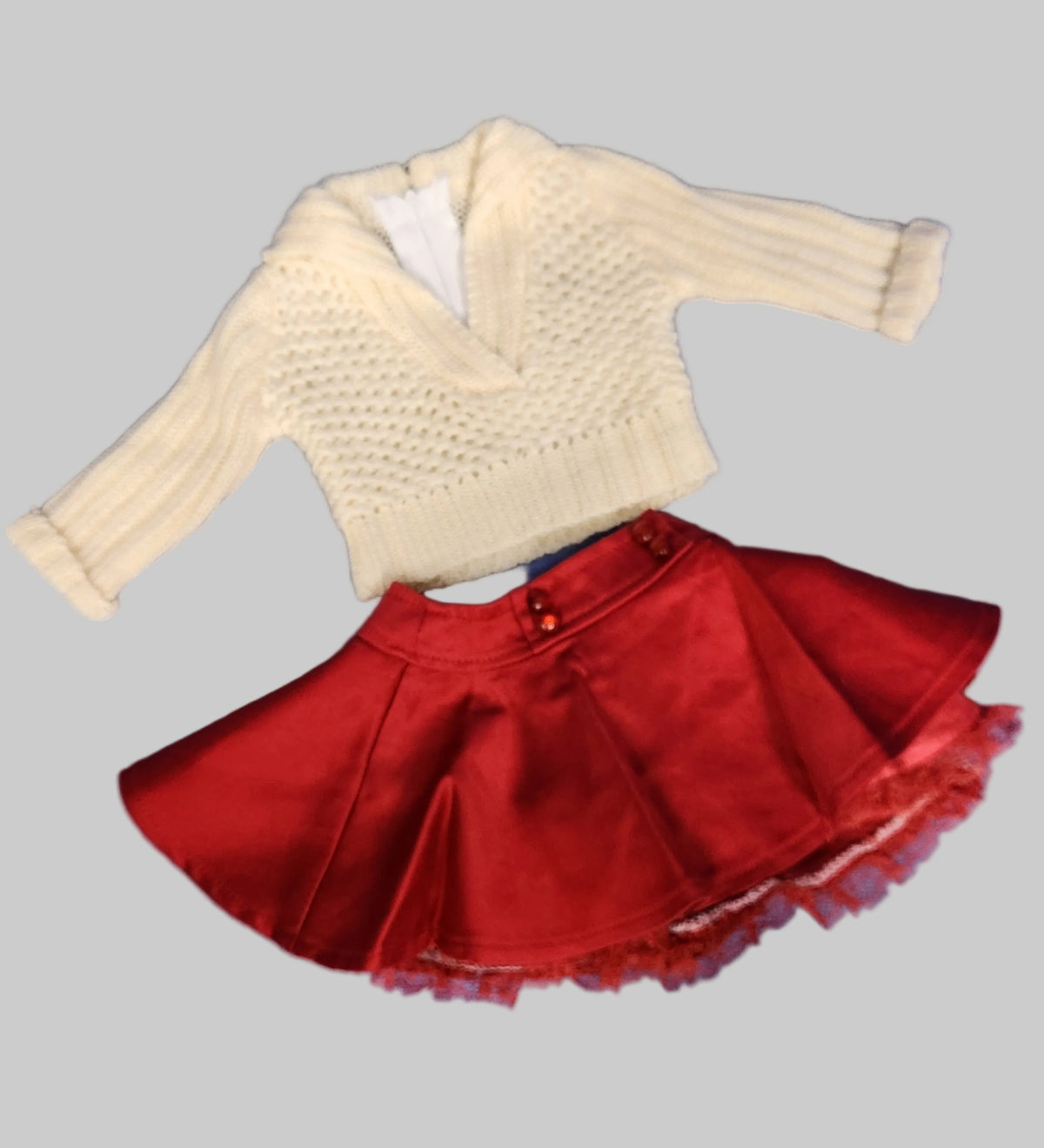 Red Skirt w/ Beige Sweater | Fits Most 18" Girl Dolls | 18 Inch Doll Clothes