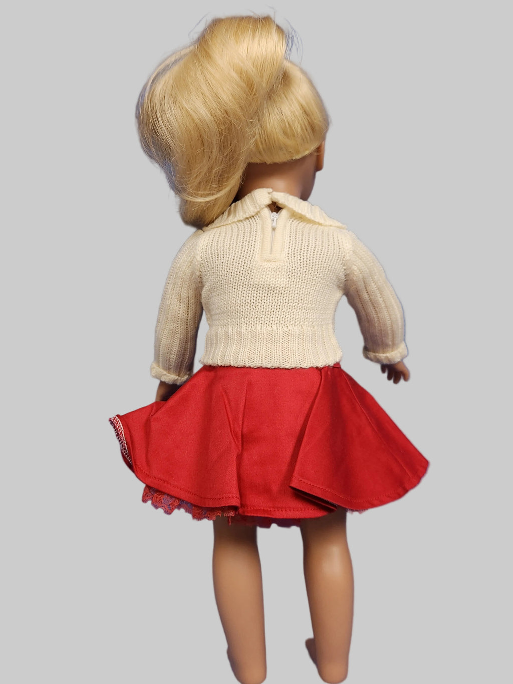 Red Skirt w/ Beige Sweater | Fits Most 18" Girl Dolls | 18 Inch Doll Clothes