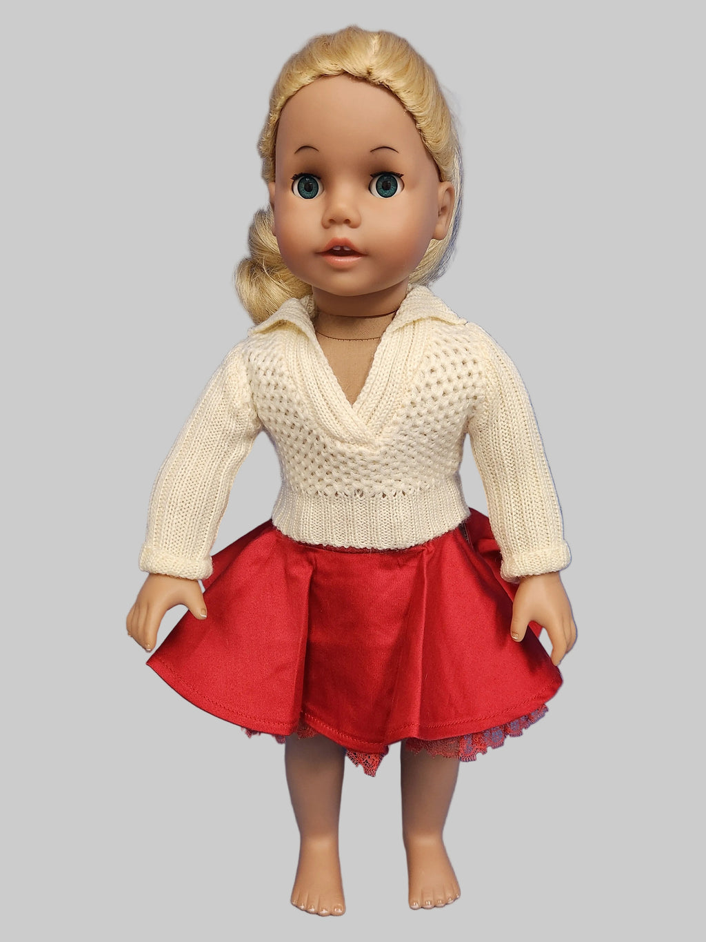 Red Skirt w/ Beige Sweater | Fits Most 18" Girl Dolls | 18 Inch Doll Clothes