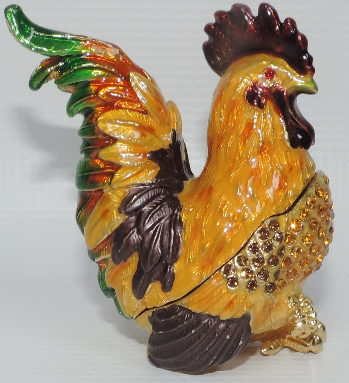Multi-colored Rooster Trinket Box with Crystal Accents