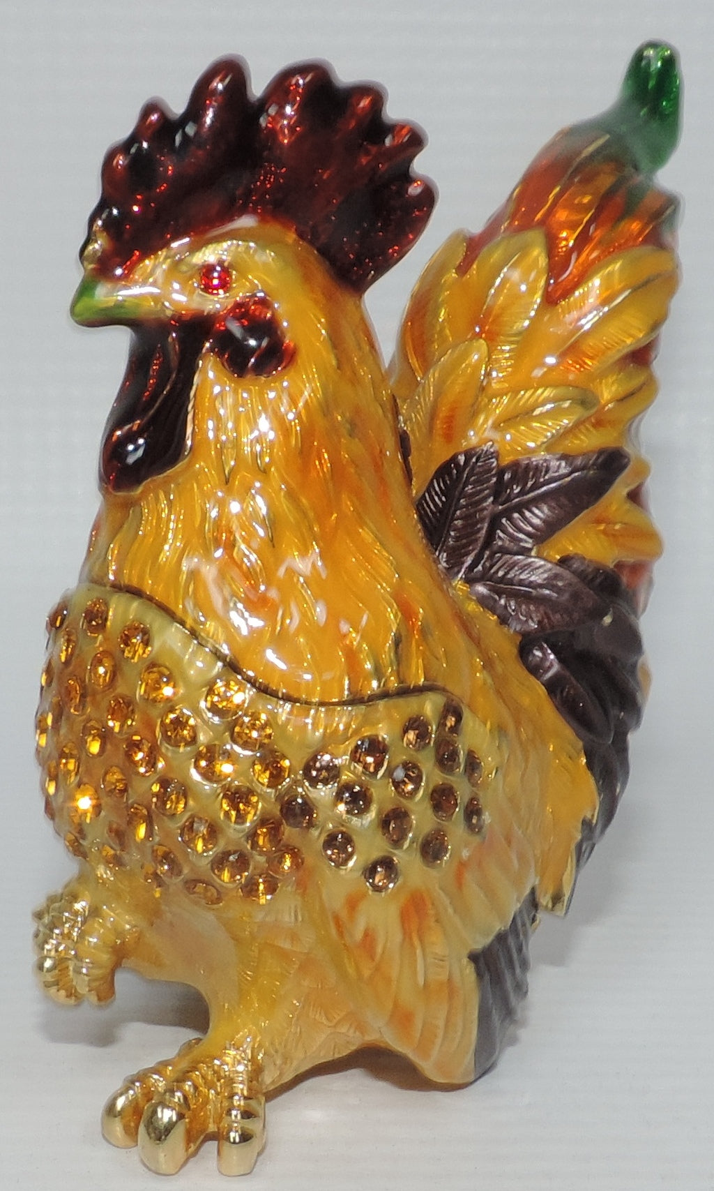 Multi-colored Rooster Trinket Box with Crystal Accents