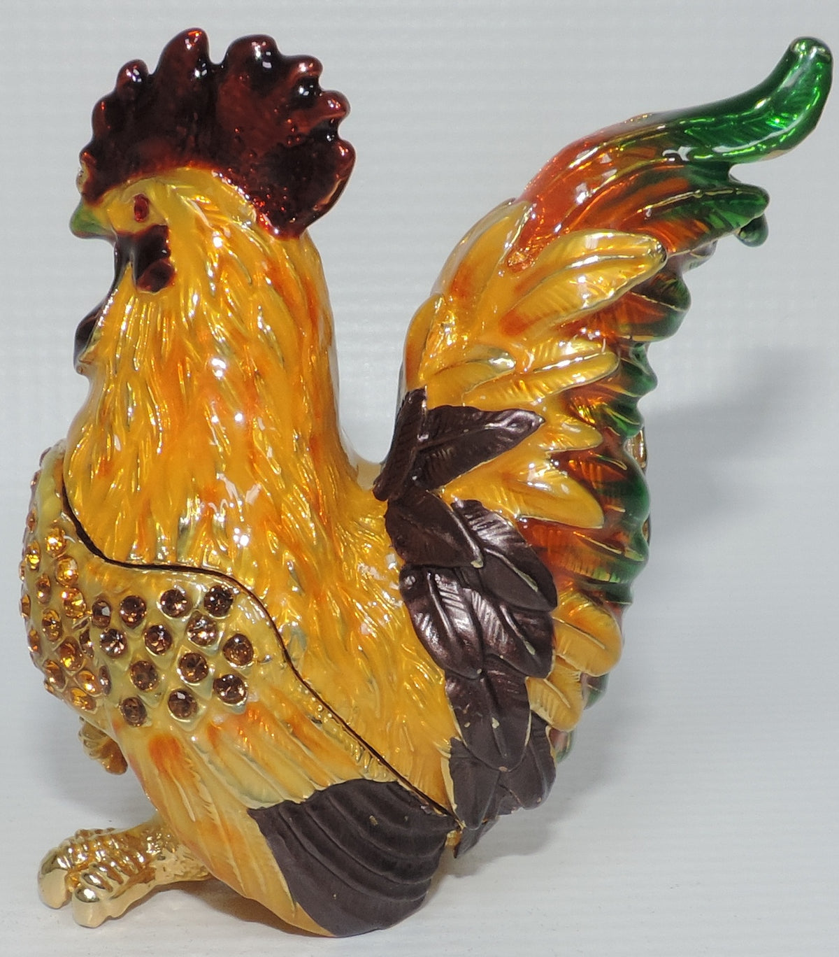 Multi-colored Rooster Trinket Box with Crystal Accents