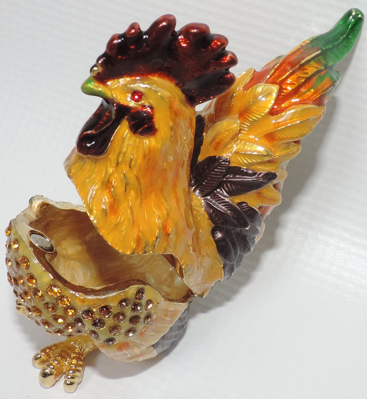 Multi-colored Rooster Trinket Box with Crystal Accents