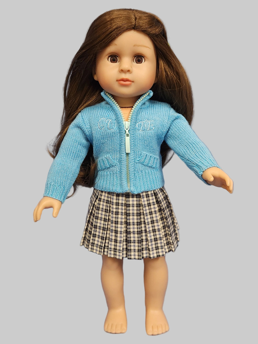 Plaid Skirt w/ Blue Sweater | Fits Most 18" Girl Dolls | 18 Inch Doll Clothes