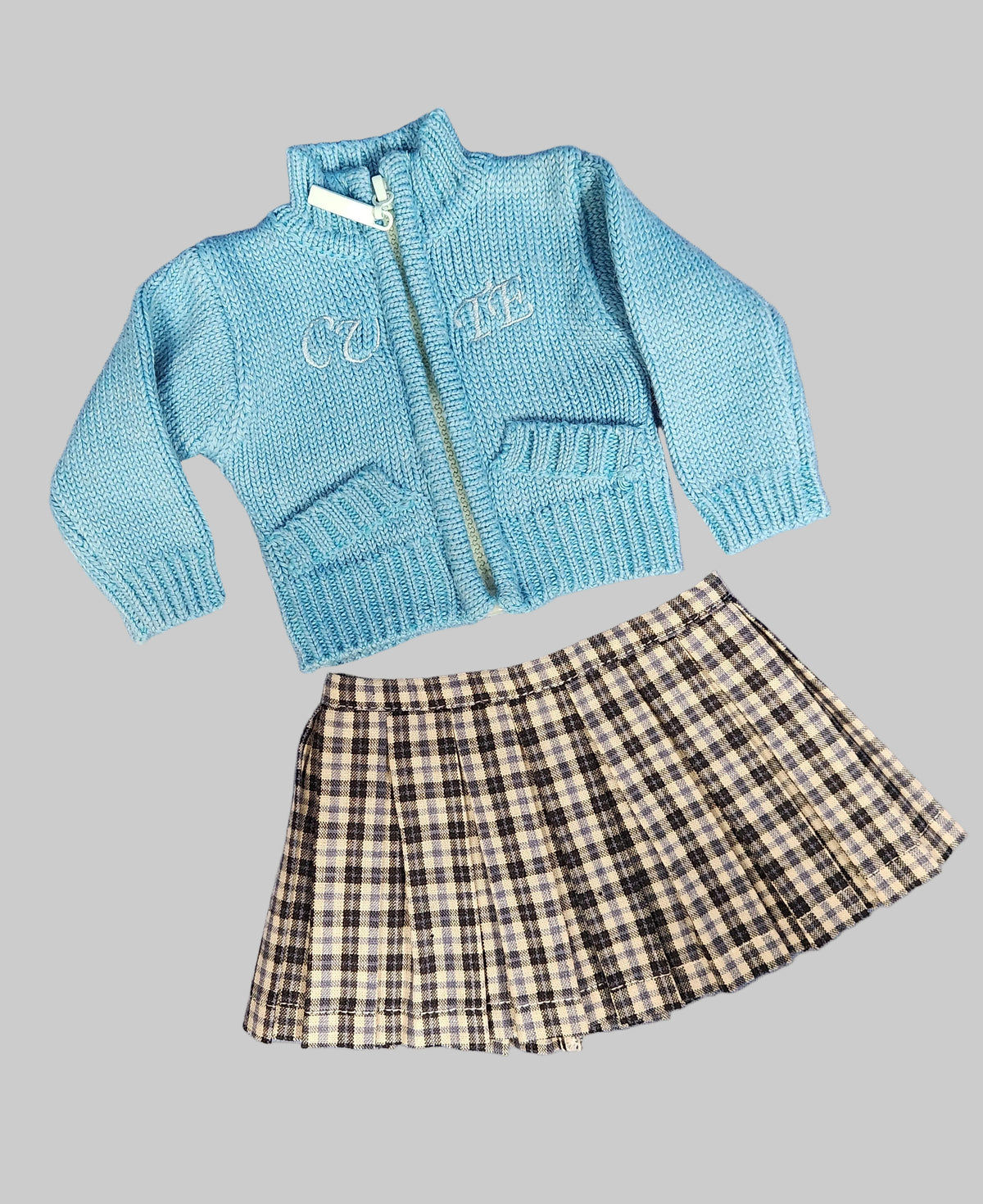 Plaid Skirt w/ Blue Sweater | Fits Most 18" Girl Dolls | 18 Inch Doll Clothes