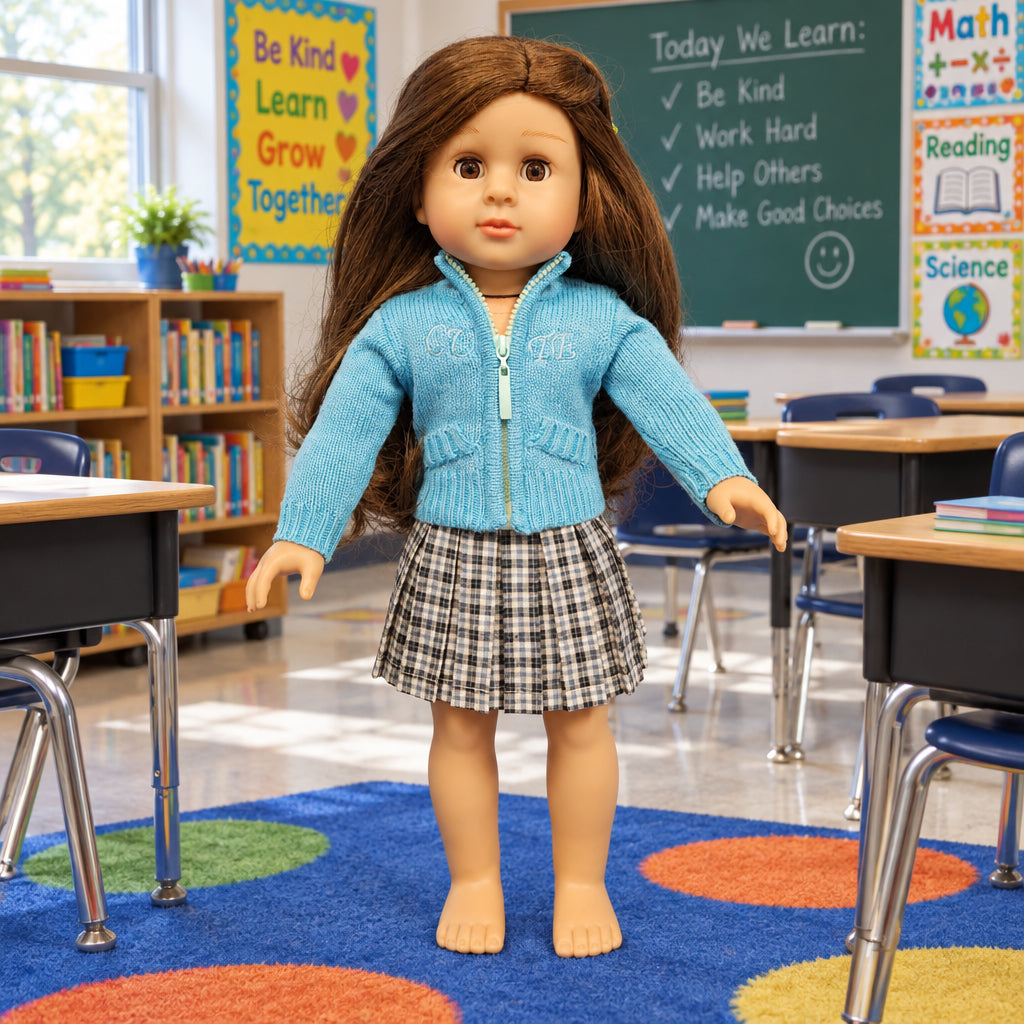 Plaid Skirt w/ Blue Sweater | Fits Most 18" Girl Dolls | 18 Inch Doll Clothes