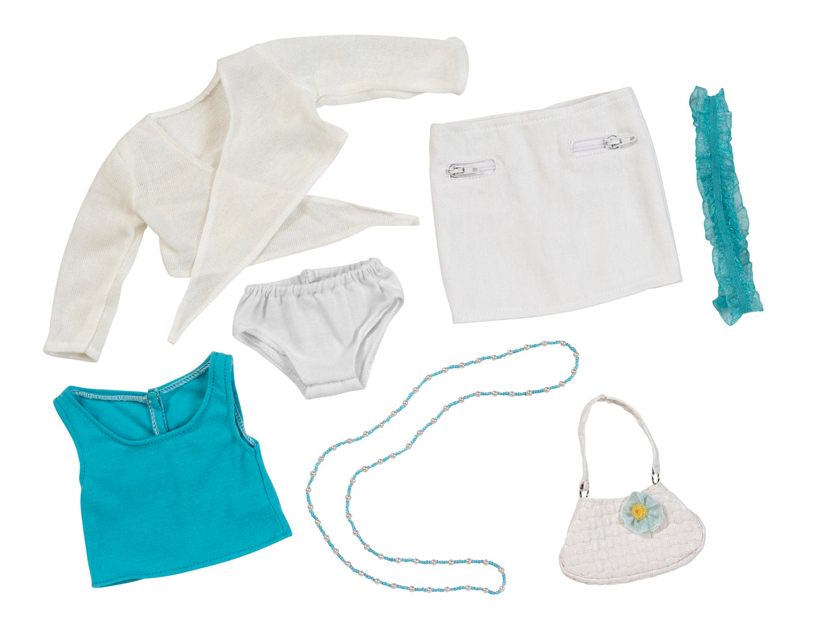 Aqua and White Skirt Set| Fits Most 18" Girl Dolls | 18 Inch Doll Clothes