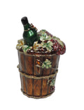 Wine Bottle and Grapes in Barrel Trinket Box