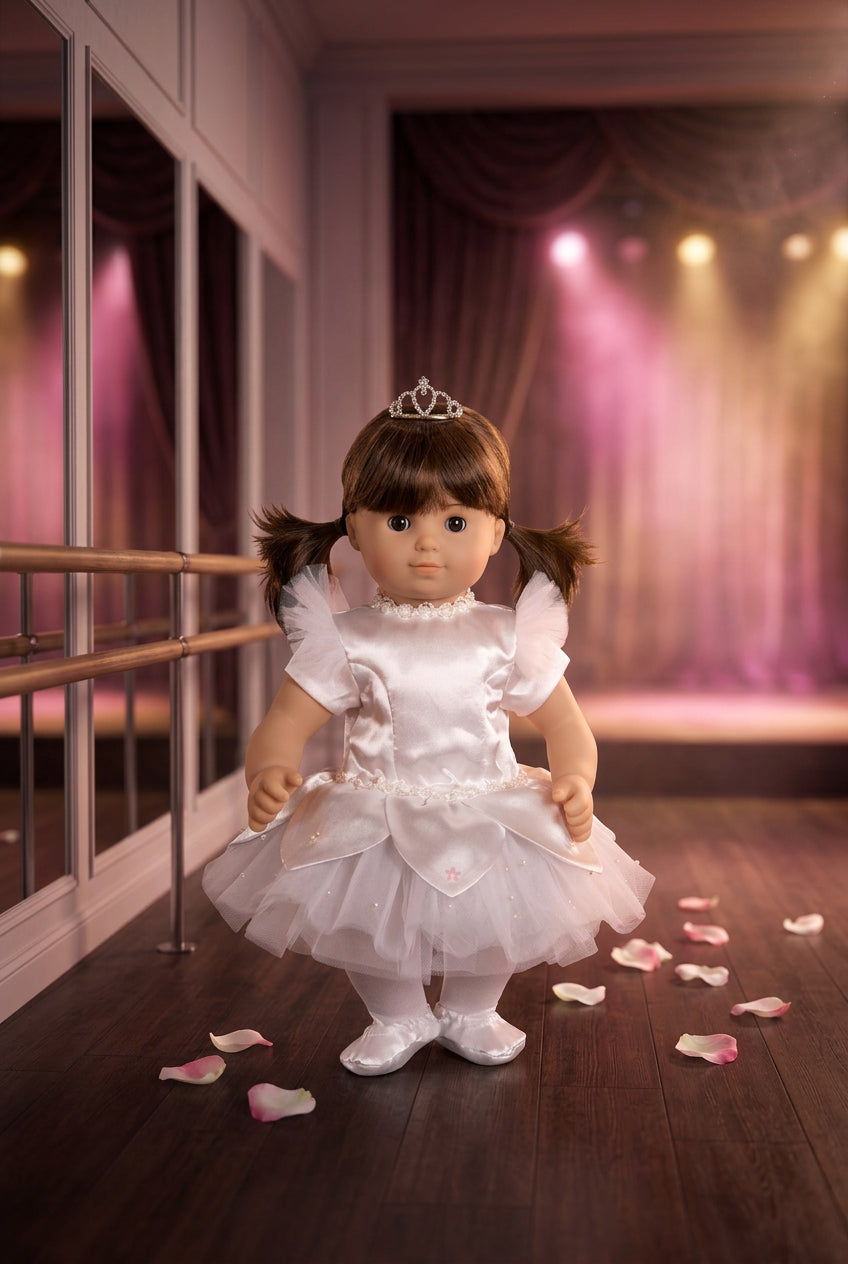 White Ballerina Costume with Toe Shoes and Tiara | Fits Most 15" Baby Dolls | 15