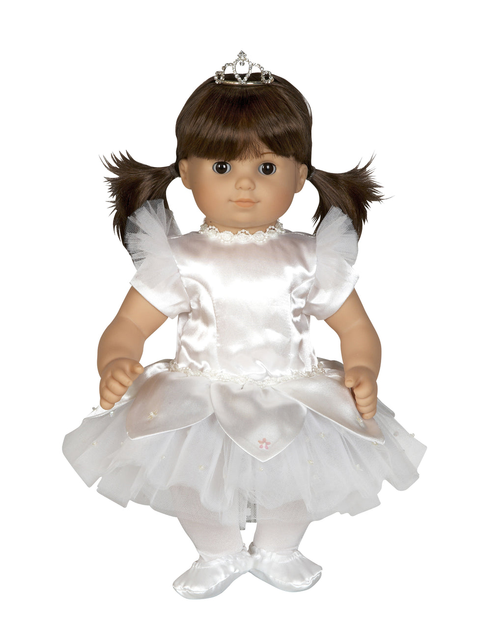 White Ballerina Costume with Toe Shoes and Tiara | Fits Most 15" Baby Dolls | 15