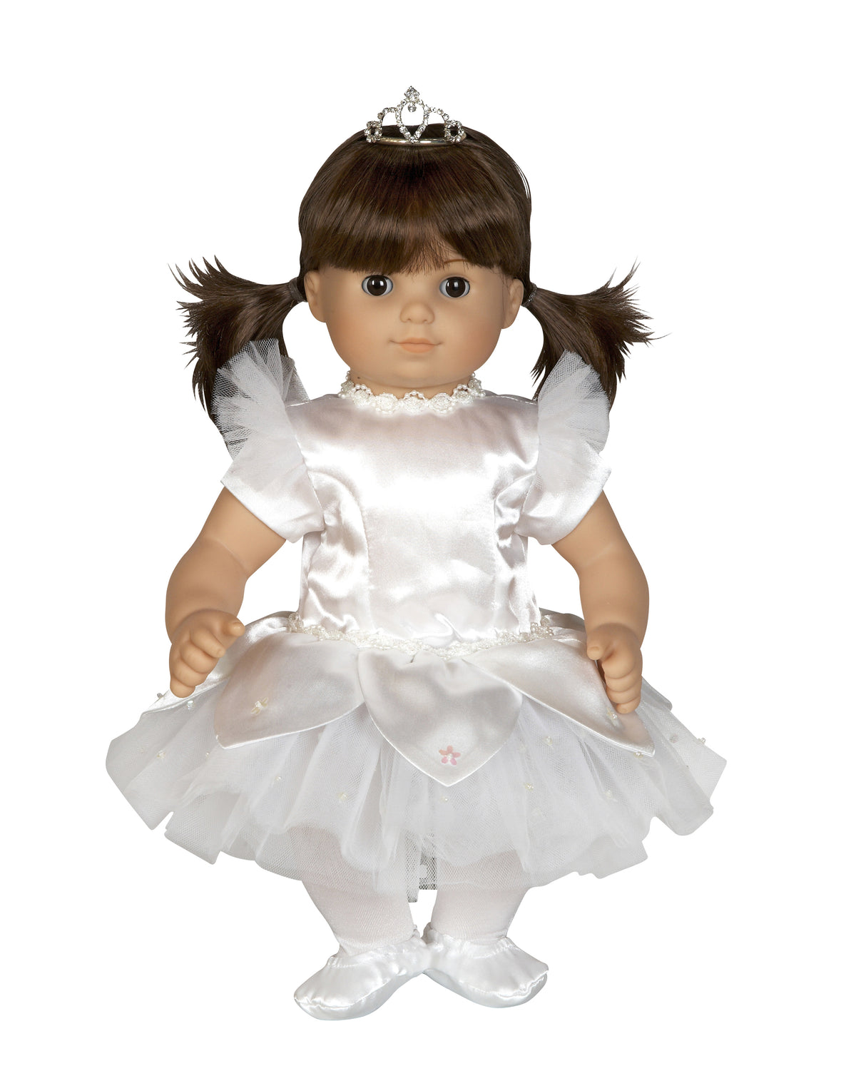 White Ballerina Costume with Toe Shoes and Tiara | Fits Most 15" Baby Dolls | 15