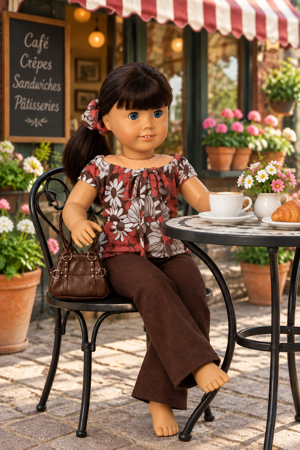 Brown Floral Blouse with Pants Set | Fits Most 18" Girl Dolls | 18 Inch Doll